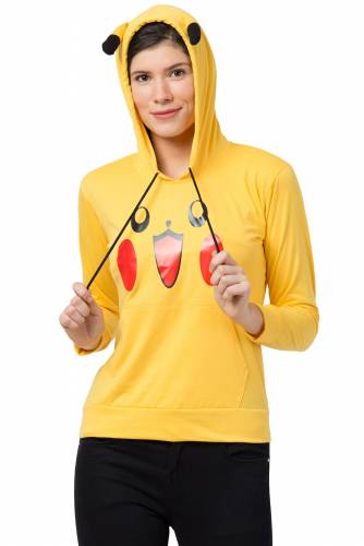 Haasimart Women Hoodies T-Shirt With Two Pockets, Full Sleeve, Cartoon Printed InYellow Colour