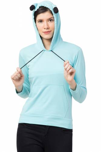 Haasimart Women Hoodies T-Shirt With Two Pockets, Full Sleeve, Sky Blue Colour