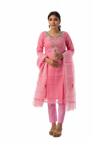 MADHULIKA KOTA DORIA THREAD EMBROIDERY UNSTICHED DRESS MATERIAL WITH PLAIN BOTTOM