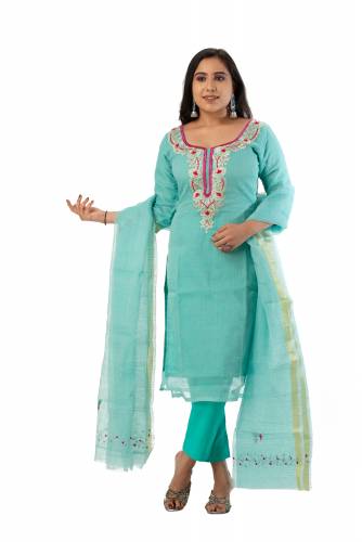MADHULIKA KOTA DORIA THREAD EMBROIDERY UNSTICHED DRESS MATERIAL WITH PLAIN BOTTOM