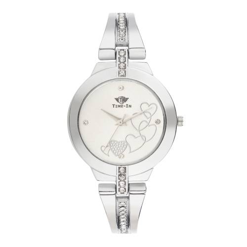 Time-In Analogue Silver Color Dial Wrist Watch For Women's And Girl's