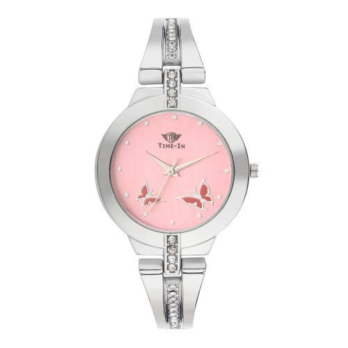 Time-In Analogue Pink Color Dial Wrist Watch For Women's and Girl's