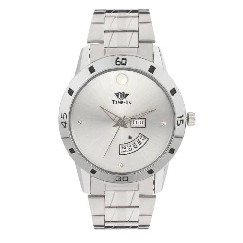 Time-In Day and Date Functioning Silver Dial Wrist Watch For Men's and Boy's