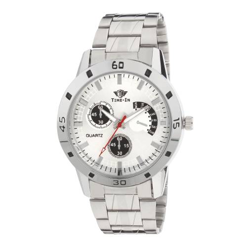 Time-In Analogue Rich Silver Color Dial Wrist Watch For Men's and Boy's