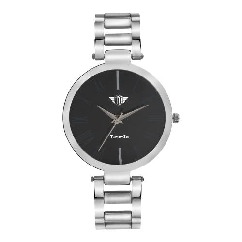 Time-In Analogue Black Dial Wrist Watch For Women's