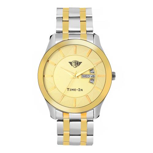 Time-In Analogue Men's Watch ( Golden Dial Multicolor Chain )