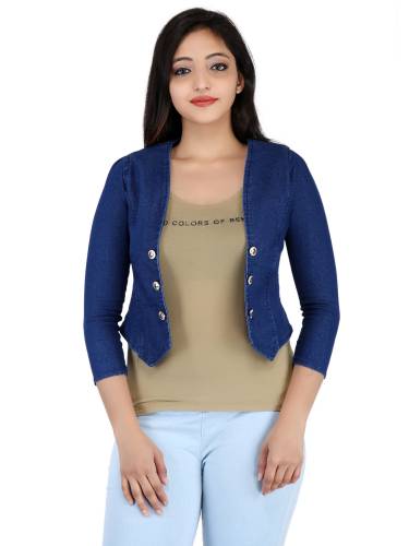 Romile Denim 3/4 Sleeves Comfort Fit Regular Collar Blue Jacket For Women 