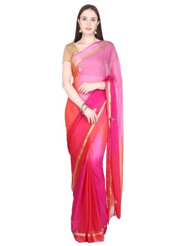 SAARVI Multicolor Box Hand Dyed Najmin Saree With Running Blouse
