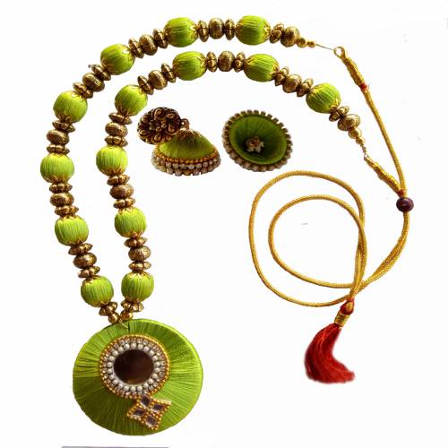 SILK THREAD EARRING NECKLES WITH GIRL AND WOMAN 