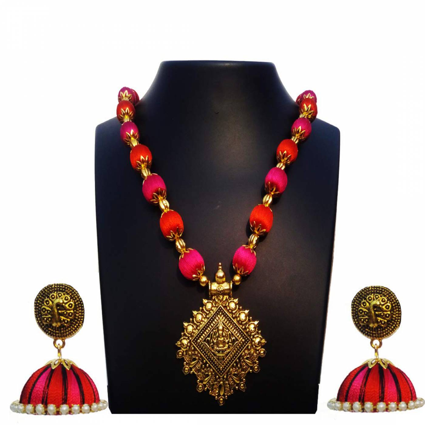 Amazon.com: ambal Women's Red Silk Thread Necklace Set (Grey): Clothing,  Shoes & Jewelry