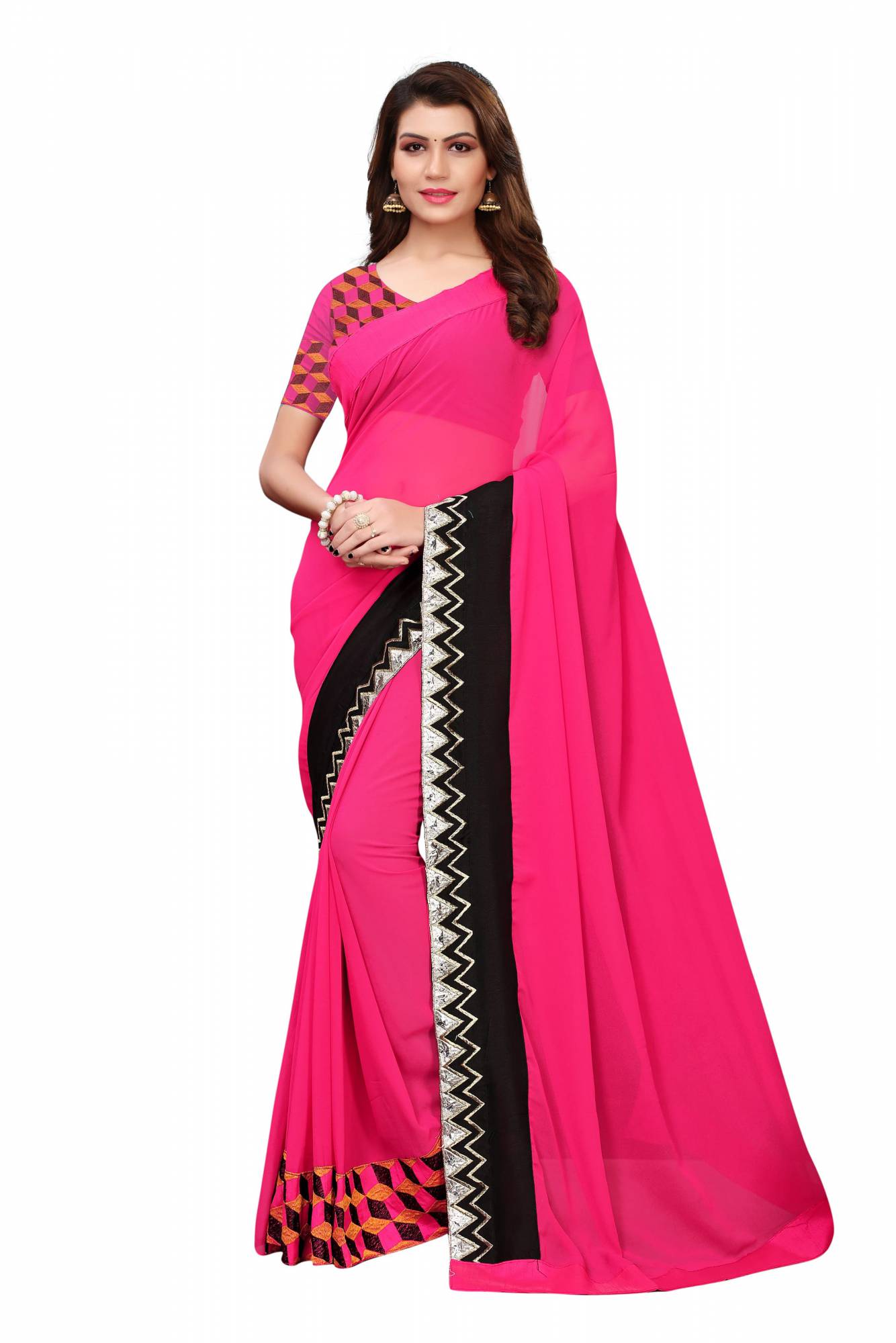 Red plain georgette saree with blouse - sadika - 3725570