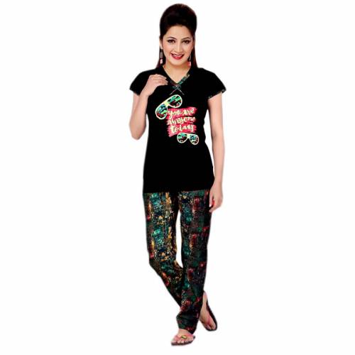 Cotton Women's Half Sleeve TOP & Printed Pyjama Pant Set