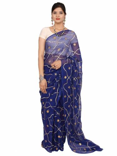 SAARVI Beautiful golden gotta handwork jaal in all over chiffon saree with blouse