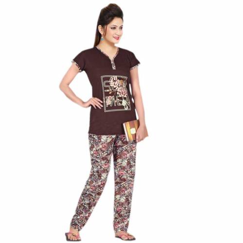 Cotton Women's Half Sleeve TOP & Printed Pyjama Pant Set